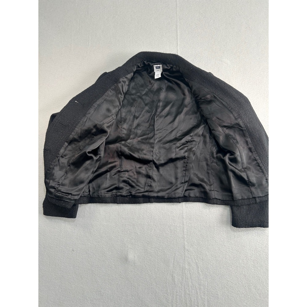 Gap Blazer Women 10 Black Wool Blend Tweed 3-Button Patch Pocket Y2K Vintage - Picture 6 of 8